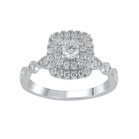 Brilliance Fine Jewelry Lab Grown Diamond Cushion Frame Engagement Women Ring 1/2 ct Sterling Silver