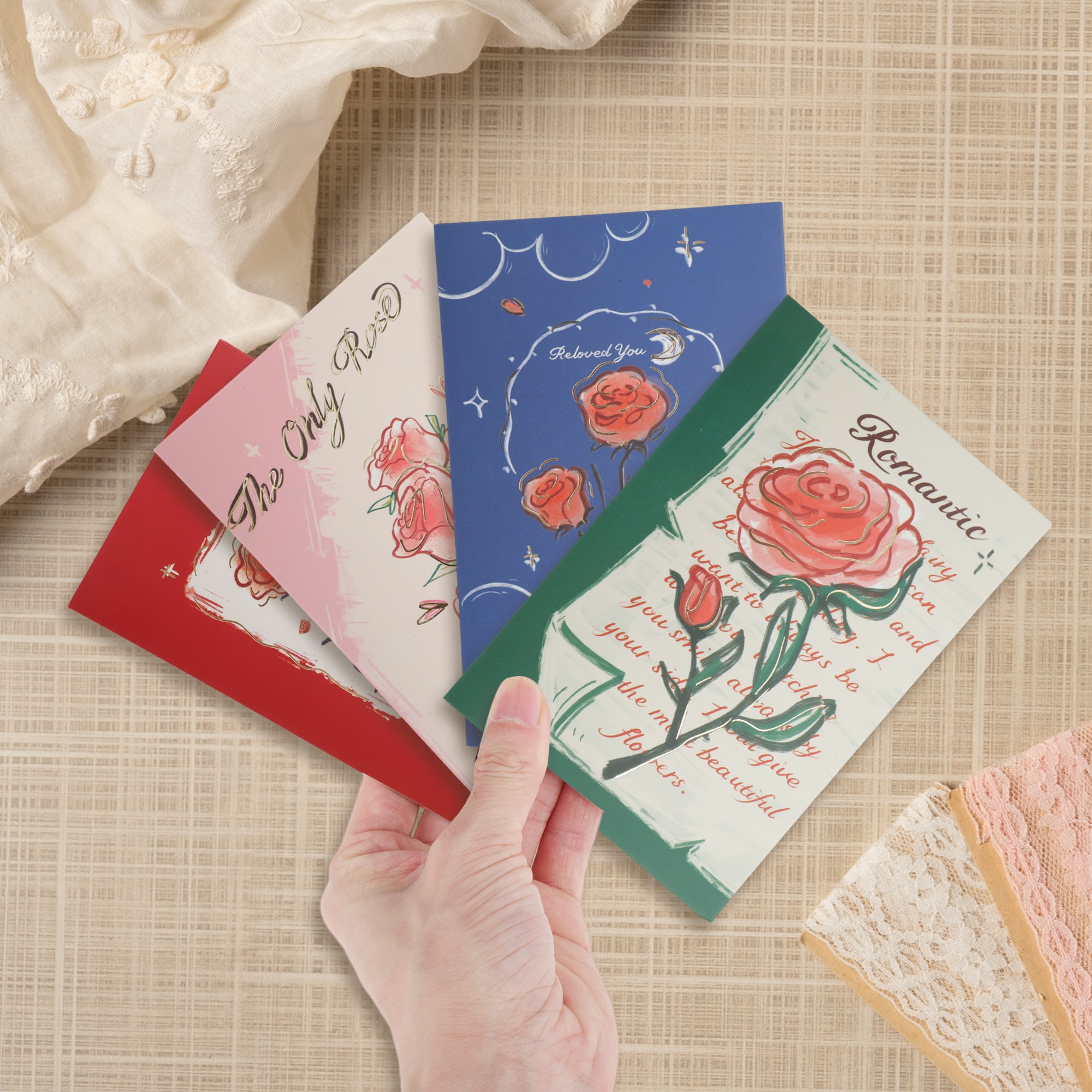 Unique Bargains Floral Pops Up Card 3D Greeting Cards with Envelope Blue Rose Bouquet