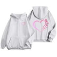 thumbnail image 6 of Zip Up Hoodie Women Oversized Y2k Pink Ribbon Printed Sweatshirt Casual Long Sleeve Fleece Jacket Lightweight Fall Hoodies with Pockets (White, XL), 6 of 6