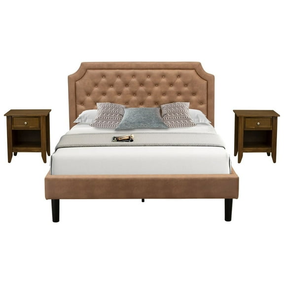 East West Furniture Granbury 3-Piece Wooden Queen Bedroom Set in Brown/Walnut