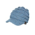 thumbnail image 3 of C.C BeanieTail Warm Knit Messy High Bun Ponytail Visor Beanie Cap, Confetti Denim, 3 of 4