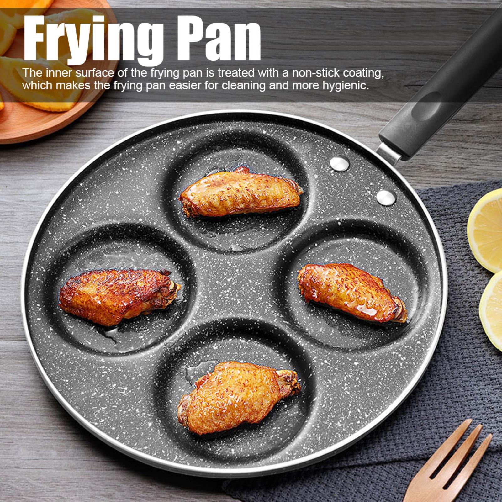 BOKYAN 9.5-Inch / 24 cm Black Nonstick Aluminum 4-Hole Frying Pan for Fried Eggs Pancakes & Burgers, Easy Clean Skillet with Heat Resistant Plastic Handle, Gas & Ceramic Stove Compatible Cooking Tool