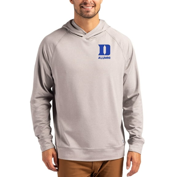 Men's Cutter & Buck Heather Gray Duke Blue Devils Alumni Logo Adapt Knit Raglan Pullover Hoodie