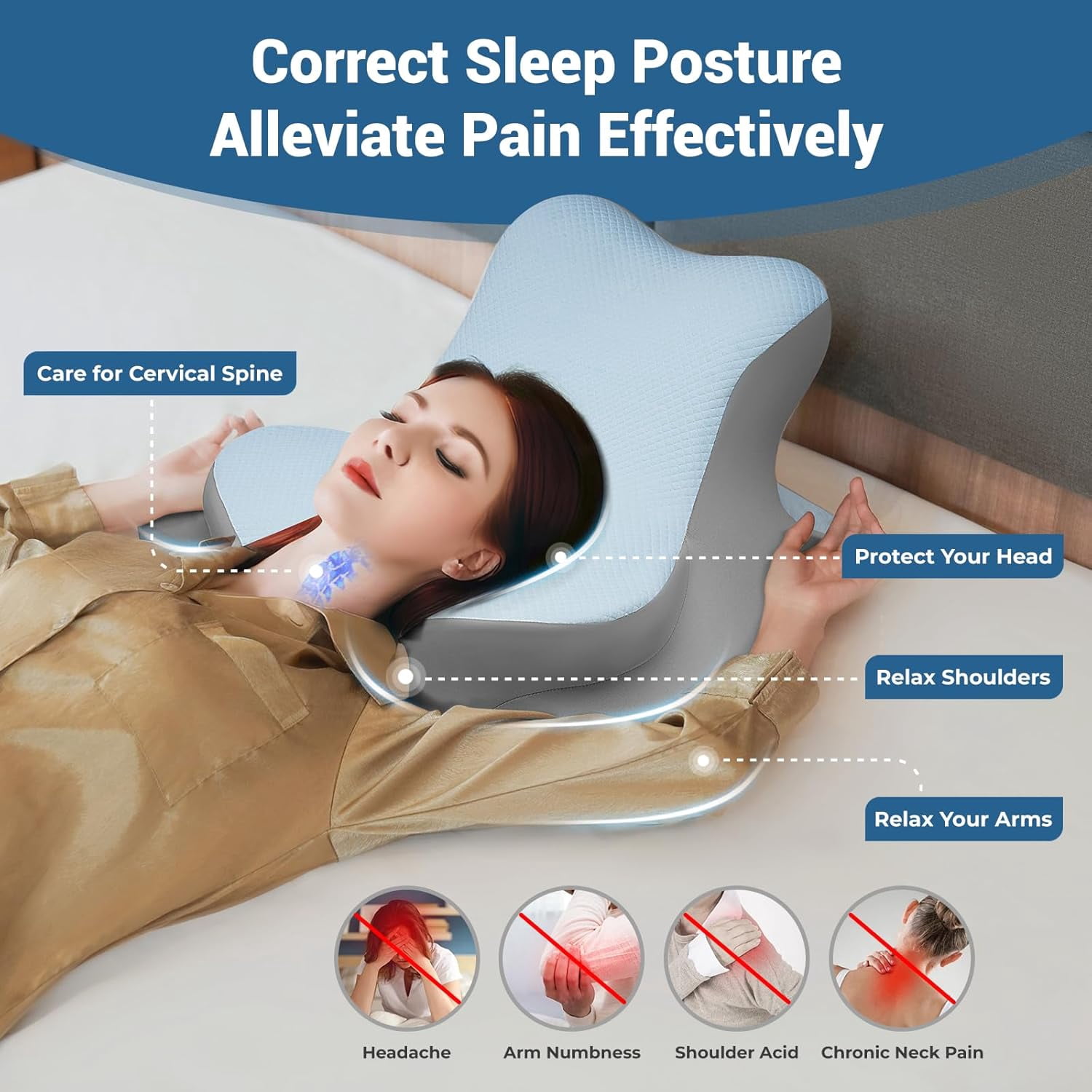 Ergonomic Memory Foam Bed Wedge Pillow for Reading, Lying, and Back Support on Bed, Couch, or Floor - Grey