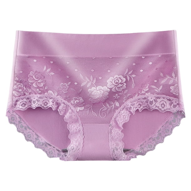 Ropa interior femenina de moda de algodón liso con encaje y cintura media: transpirable y cómoda para el uso diario