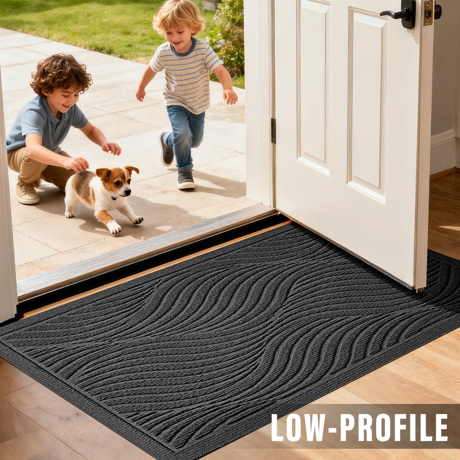 Front Doormat Non Slip Outdoor Mat 24"x36", Dirt Trapper TPE Welcome Mats Outdoor Indoor Rug, Durable Easy Clean Low Profile Doormat for Garage Entryway Patio High Traffic Areas,Grey