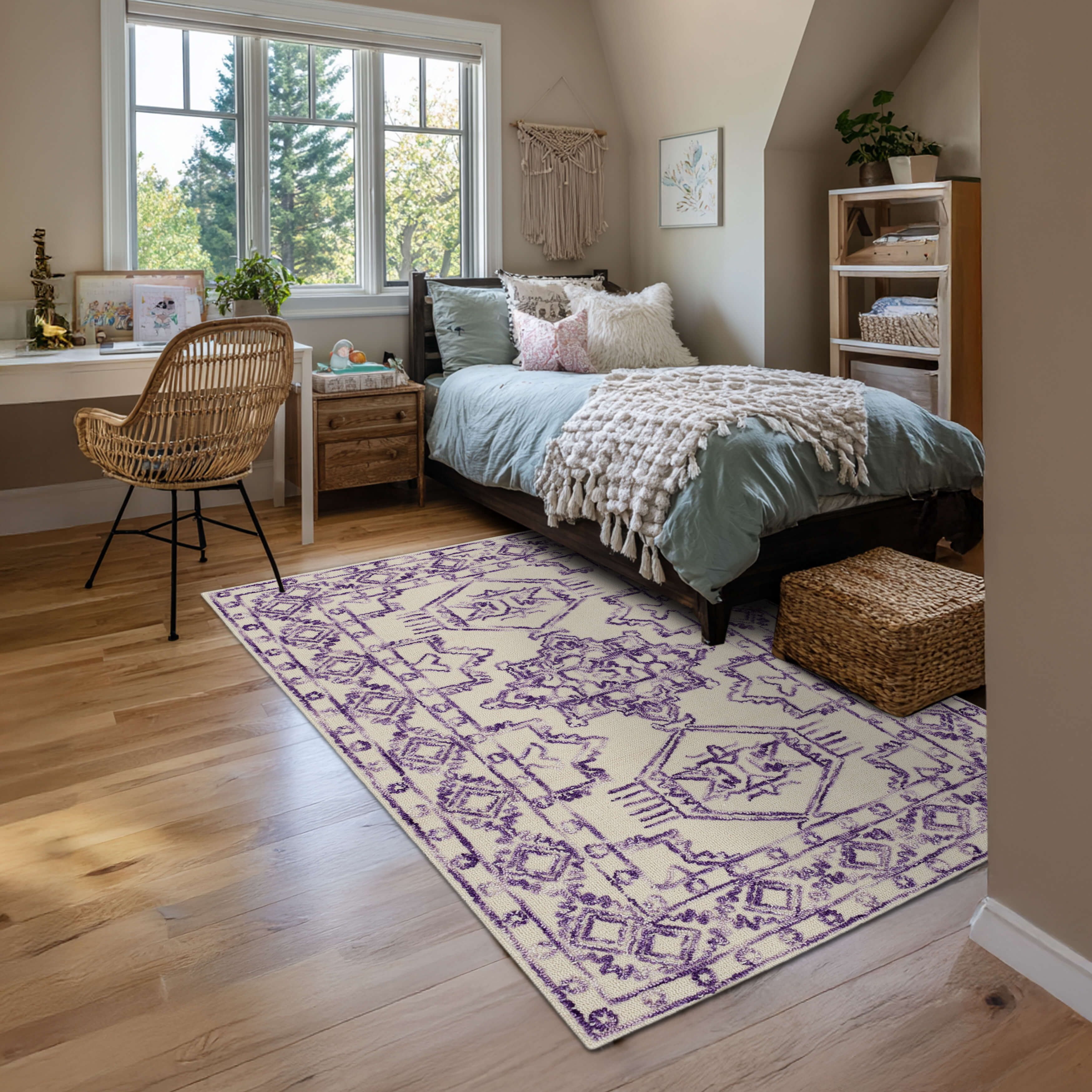 Mohawk Home Kids Collection Geometric Nomad Low Pile Stain/Fade Resistant Non-Skid Area Rug, Purple, 4' x 6'