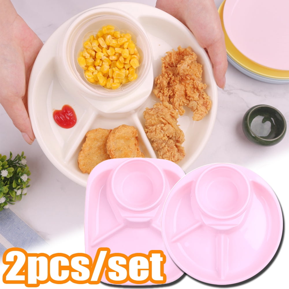 Cheers.US 5Pcs/Set Wheat Straw Plastic Divided Plates Set for