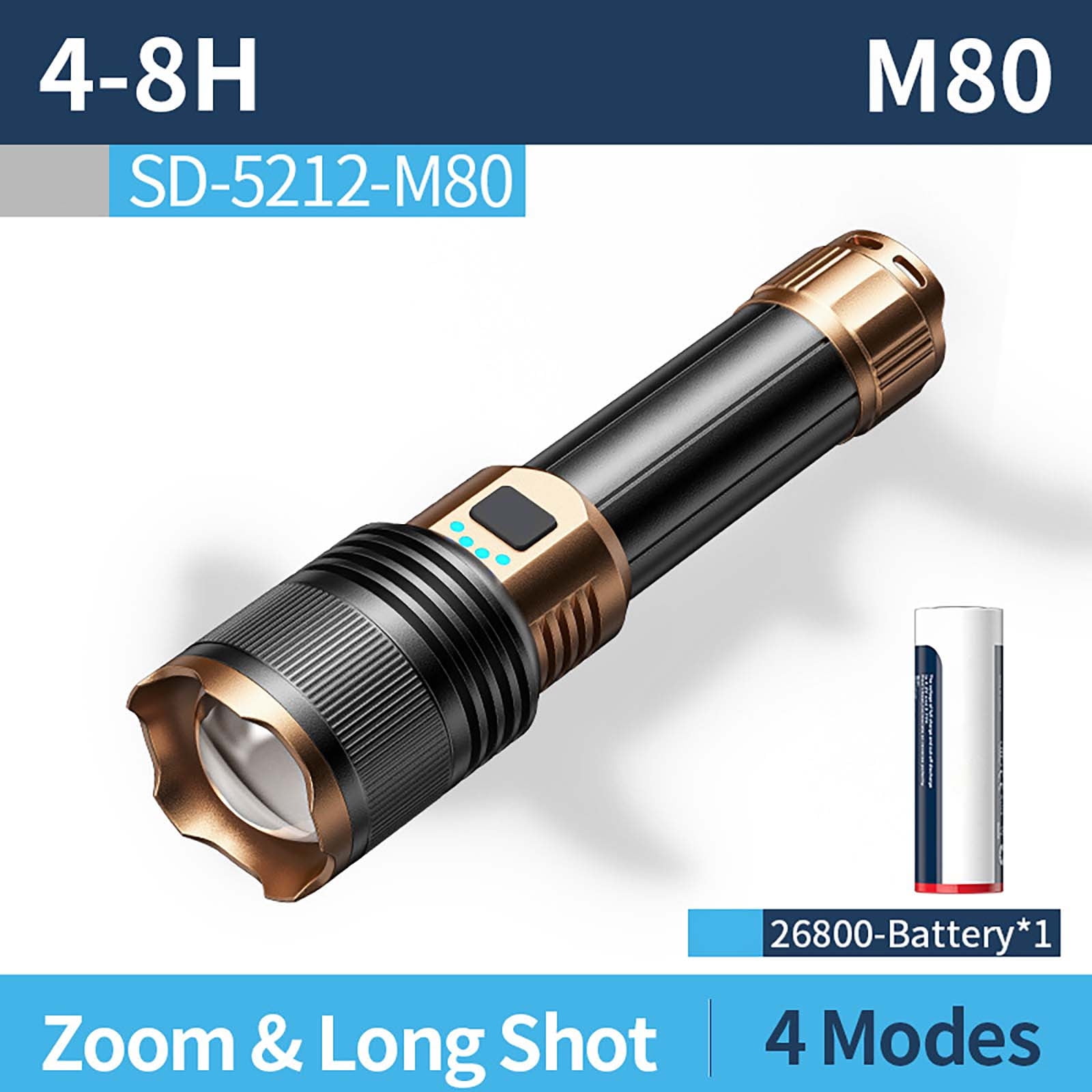 High Lumens LED Flashlight, Rechargeable Flashlight with Ignition Lens, Waterproof Tacticals Flash Light, Portable Zoomable 4 Modes LED Flashlight