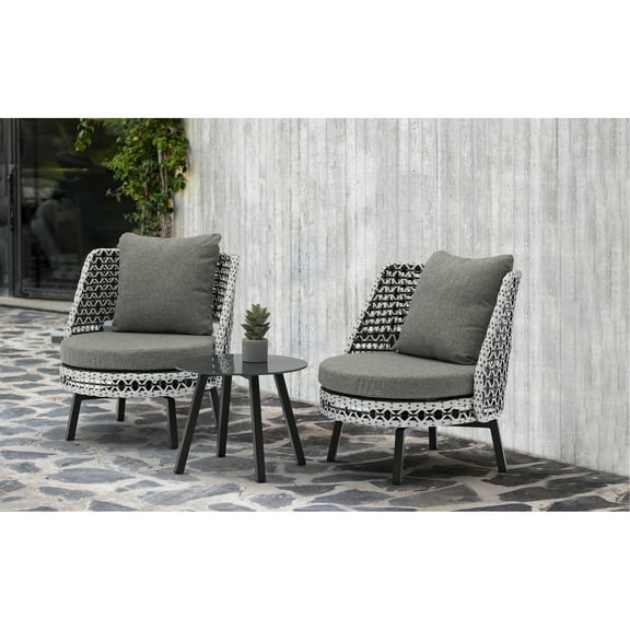 Outdoor Patio Furniture Set 3 Piece Swivel Chairs & Table - Modern Conversation Set