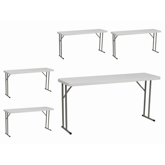 5 PACK 18'' x 60'' Granite White Plastic Folding Table - Seminar Training Plastic Folding Table