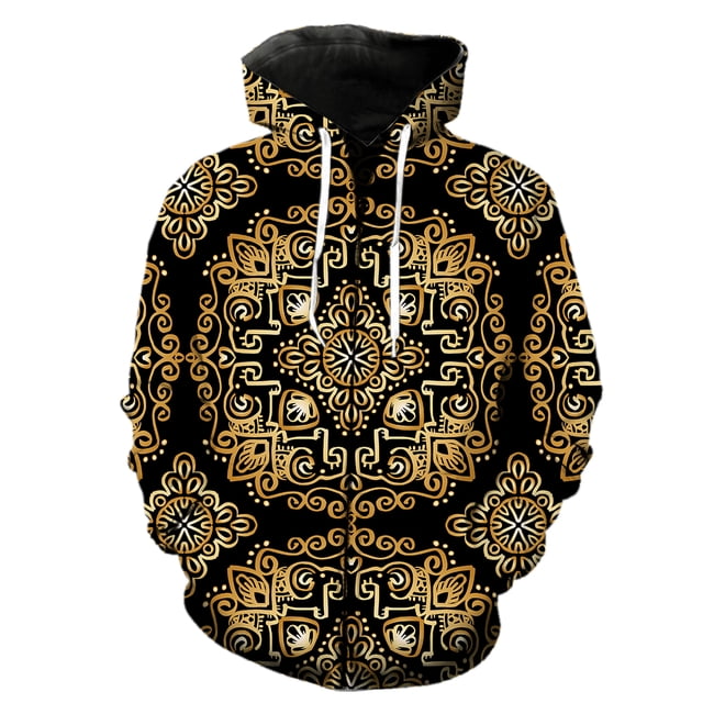 Sudadera con capucha y cremallera para hombre, estilo retro europeo, informal, de manga larga, extragrande, con estampado 3D y capucha, para primavera