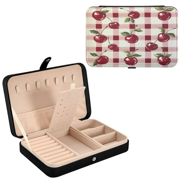 YAZAOO Leather Jewelry Box - Rectangular Cherry Delight Pattern 8.27x5.5x1.78in Black