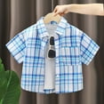 thumbnail image 2 of LIIPEE Boys Shirts Summer Fashion Plaid Printed Turndown Collar Button Short Sleeve Shirts With Pocket Toddler Stylish Beach Shirts,Sky Blue,2-3 Years, 2 of 4