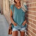 thumbnail image 3 of Olyvenn Womens Sexy V Neck Tops Summer Cute Ruffle Shirts Cutout Tie Bow Blouse Solid Cap Short Sleeve Crop Tops Sky Blue XL, 3 of 6