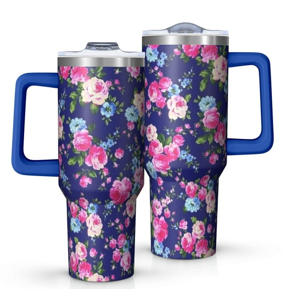 OBREWU Pioneer Flower Tumbler with Handle and Lid,Pioneer Flower 40oz Double Wall Vacuum Insulated Tumbler,Cups Gift for Women and Men