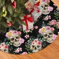 thumbnail image 2 of Flora Christmas Tree Skirt, Halloween Skull Xmas Tree Mat for Farmhouse New Year Festive Holiday Party Decorations Indoor Outdoor 30" inch, 2 of 5