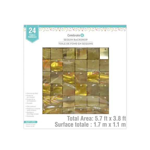 Light Gold Sequin Backdrop by Celebrate It – 3.8ft x 5.7ft Shimmer Wall Panel Kit with Hooks & Cable Ties for Photo Booths - Parties - Weddings & Events - 24 Panels