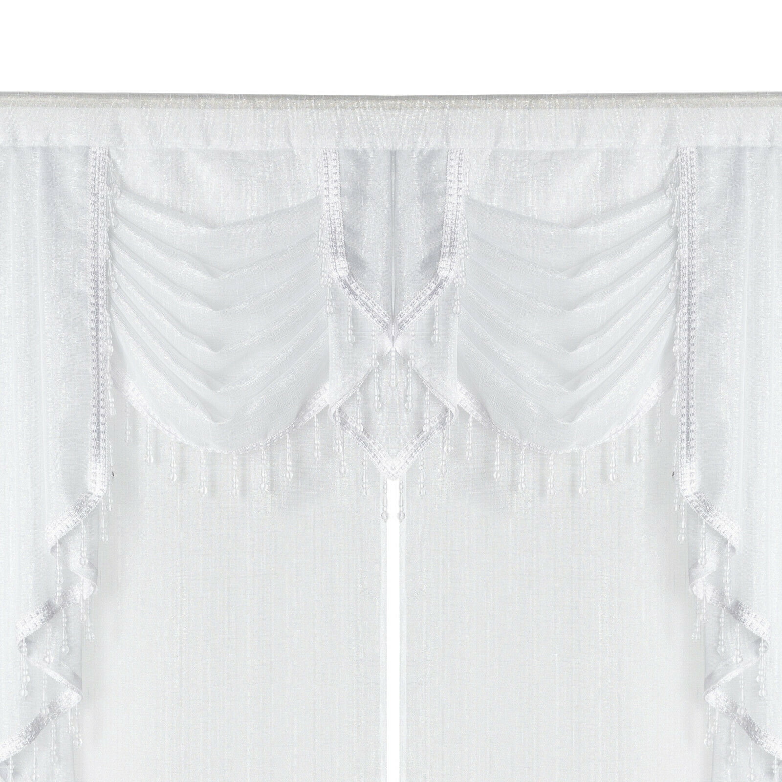 Ultra Glam Beaded Sparkly Sheer Window in a Bag Curtain Set - White