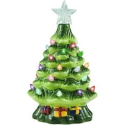 Joiedomi 7.2 in. Tall White, Green & Red Ceramic Christmas Tree with Gift Box - 5.2"W x 5.2"L x 7.2"H