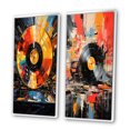 thumbnail image 3 of Designart "Retro Disc Popart Dreams II" Vinyl Records Framed Wall Art Set Of 2 - Multi-Color Fashion Framed Canvas Set For Living Room Decor, 3 of 6