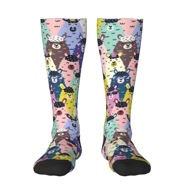 Balery Llamas Colorful Calcetines novedosos Calcetines deportivos Calcetines hasta la rodilla Calcetines de algodón Calcetines originales y geniales