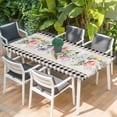 thumbnail image 2 of Pink Spring Floral Table Cloths for 4 Foot Rectangle Tables, Black White Plaid Pastoral Flowers Rustic Patio Waterproof Elastic Fitted Tablecloths, Washable Rectangular Table Cover for Camping, 2 of 8