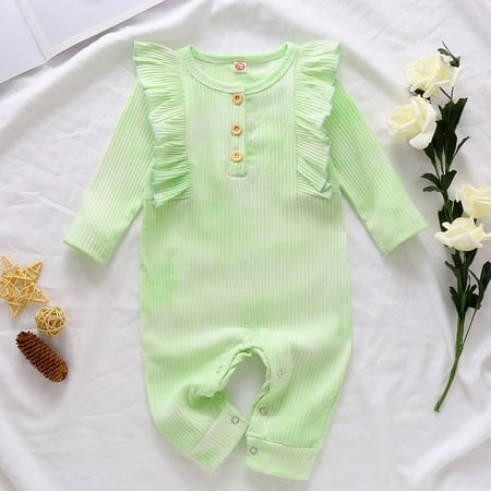 

Kids Clothes Clearance Under $5 LAWOR Newborn Kids Boys Girls Long Sleeve Ruffle Rainbow Tie-Dye Romper Jumpsuit Green 90