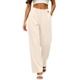 thumbnail image 3 of ClodeEU Women's Elastic High Waist Straight Leg Dress Pants with Pockets,Business Casual Work Trousers Beige,Women's Plus XL, 3 of 7
