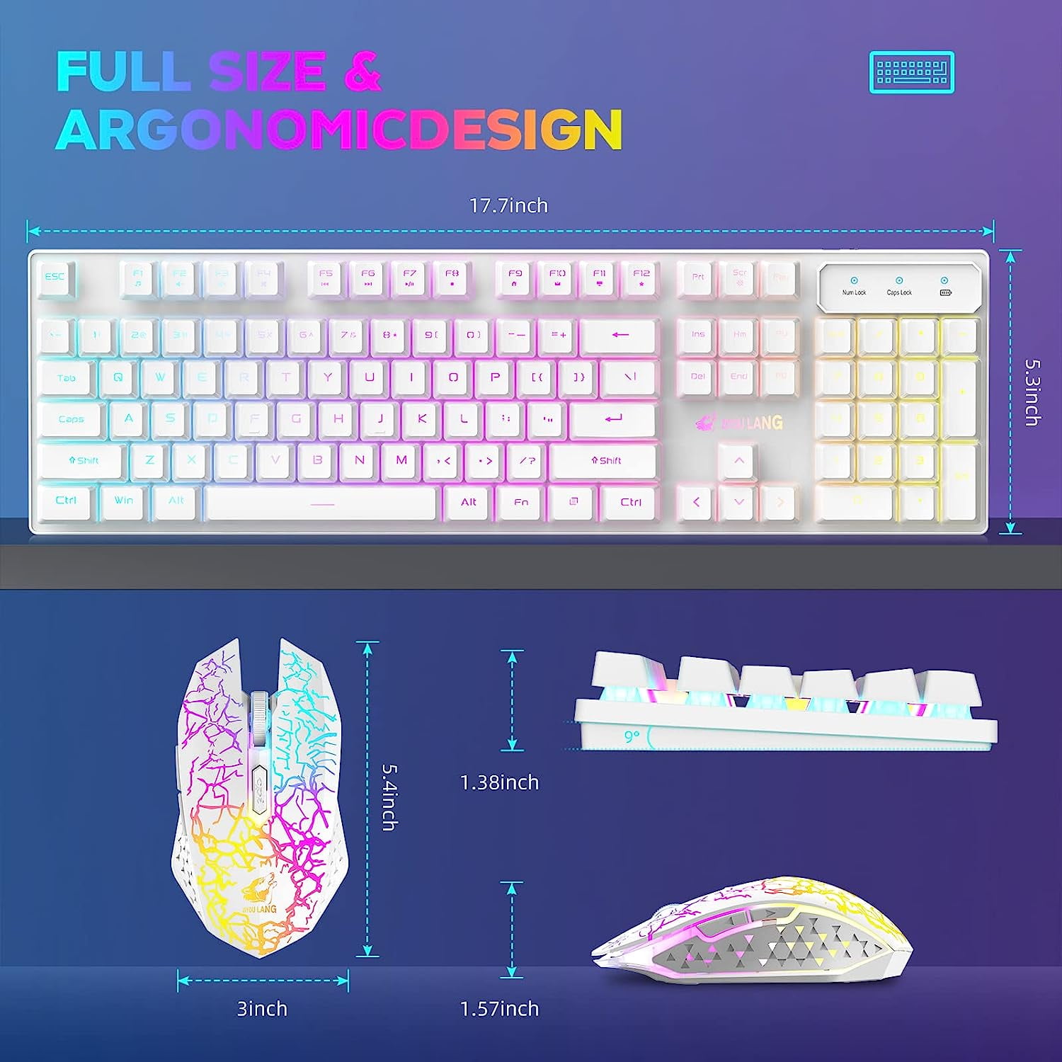 T3 Wireless Gaming Keyboard&Mouse Combo Rainbow Backlit Anti-ghosting with 4000mAh Mouse Pad for Mac