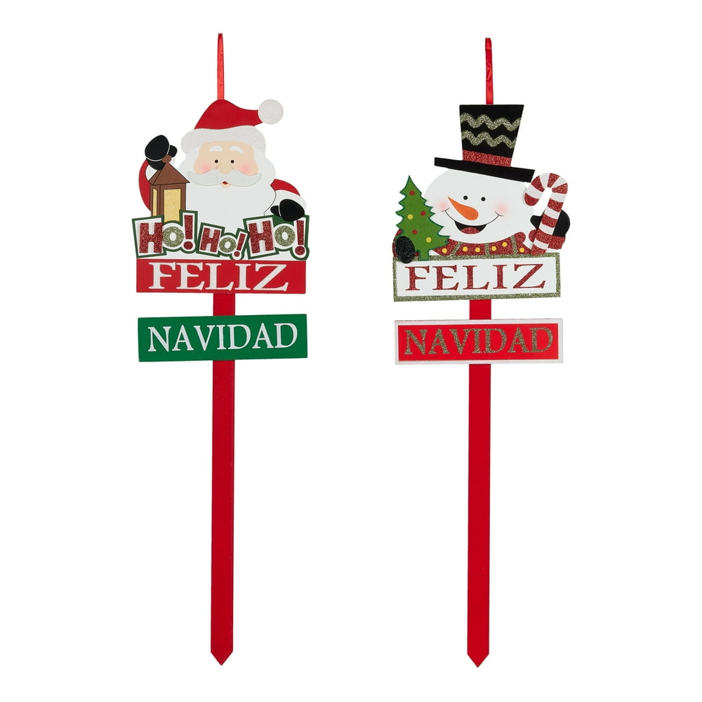 Holiday Time Feliz Navidad Outdoor Yard Stake Signs, 30&quot;, Set of 2