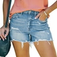 thumbnail image 5 of Jean Shorts for Women Washed High Waisted Petite Length Frayed Raw Hem Denim Shorts Casual Vacation Beach Shorts Ladies Clothes, 5 of 8