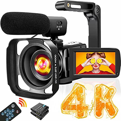 4K Video Camera Camcorder with Microphone Ultra HD 30MP YouTube Vlogging Camera 3.0 Inch Touch Screen 16X Digital Zoom Camera Recorder with Handheld Stabilizer and Remote Control