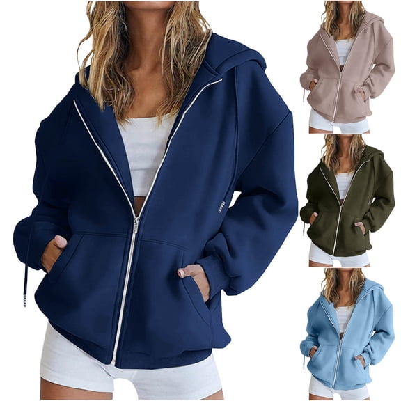 THDHVS Zip Up Hoodie Women,Womens Sweatshirt,Women Solid Color Hooded Sweatshirt with Pockets Long Sleeve Casual Pullover
