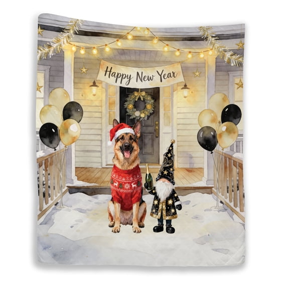 Happy New Year 2026 German Shepherd Santa Gnome Holiday Party Snow Quilt Blanket Alsatian Dog Lover Gifts Cozy Comforter Throw Blanket - 13019
