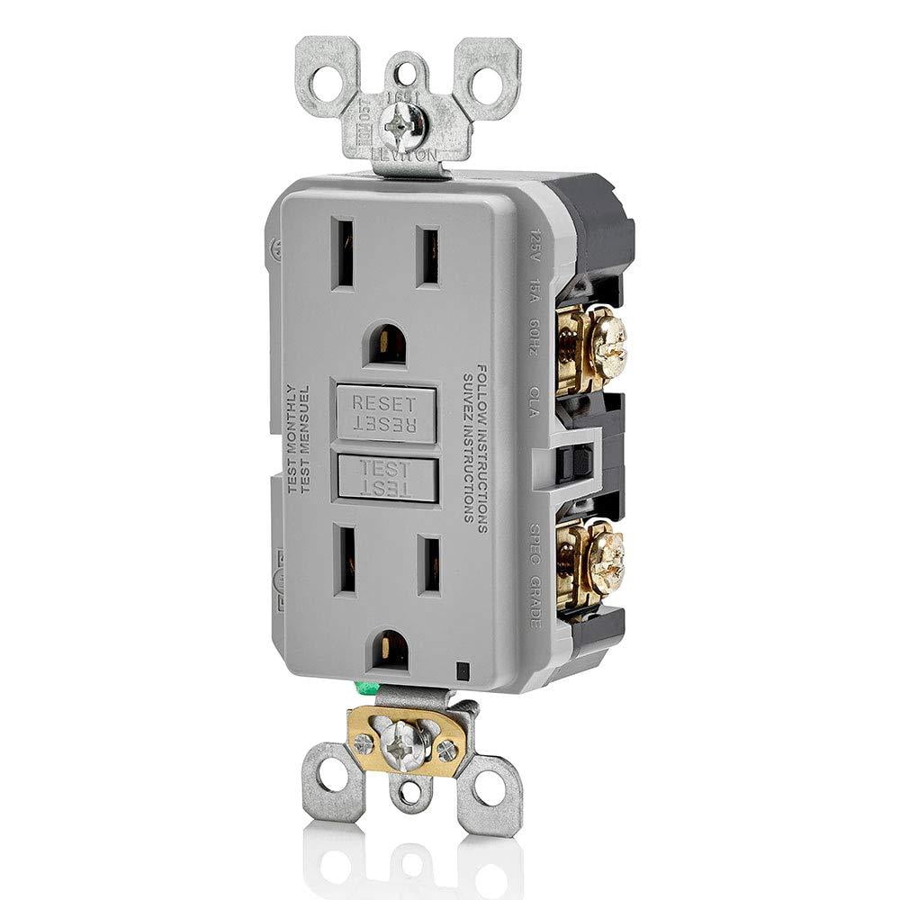 Leviton GFNT1-GY Self-Test SmartlockPro Slim GFCI Non-Tamper-Resistant Receptacle with LED Indicator, 15 Amp, Grey
