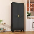 thumbnail image 2 of 75” Tall Pantry Cabinet, Metal Kitchen Storage Cabinet with 2 Doors and 5 Adjustable Shelves, White Storage Cabinet Cupboard for Kitchen, Dining Room, Living Room and Bathroom (Black), 2 of 15