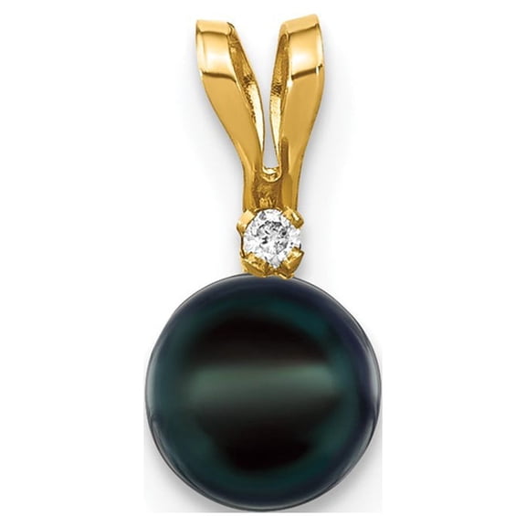 14k Gold 5 6mm Black Round Saltwater Akoya Cultured Pearl Diamond Pendant Necklace Jewelry for Women