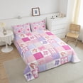 thumbnail image 4 of Pink Patchwork Twin Size Comforter Set 2-Piece, Girls Pink Bowknot Bedding Set Cute Ballet Shoes Pattern Bedding Comforter Sets, Princess Style Plaid Down Comforter, Pink Purple, 4 of 7