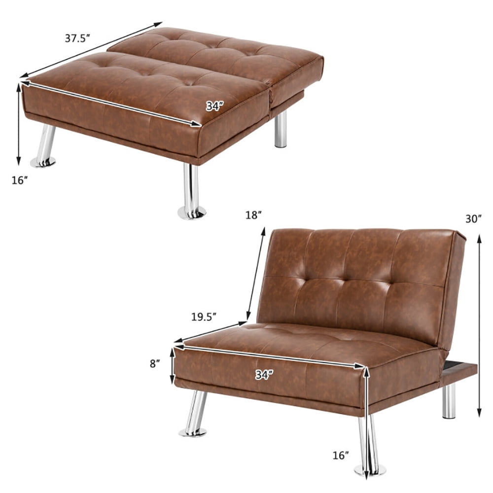 Finihen Folding PU Leather Sofa Couch, Leather Couch, Folding PU Leather Single Sofa with Metal Legs and Adjustable Backrest, for Living Room, Bedroom, Brown Finihen Folding PU Leather Sofa Couch, Leather Couch, Folding PU Leather Single Sofa with Metal Legs and Adjustable Backrest, for Living Room, Bedroom, Brown