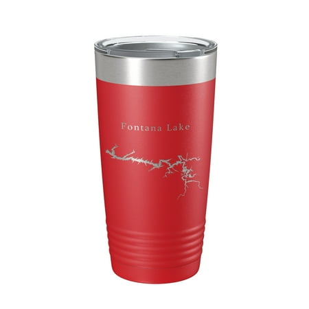 

Fontana Lake Map Tumbler Travel Mug Insulated Laser Engraved Coffee Cup North Carolina 20 oz Red