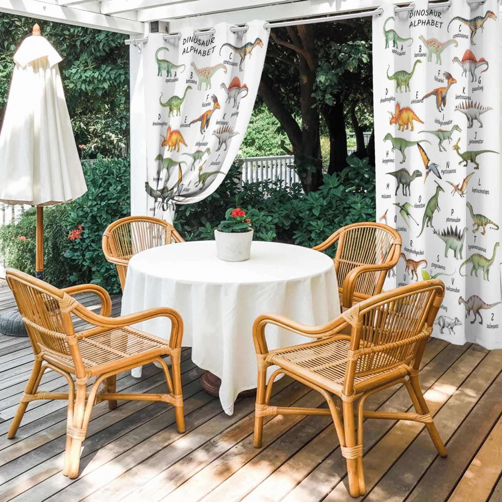 Outdoor Curtains for Patio Waterproof, Dinosaur Windproof Pravicy Outside Porch Blackout Curtain, Funny Dino Cute Cartoon Boys Girls Children Sun Blocking Grommets Curtains for Cabana Gazebo 54"x108"