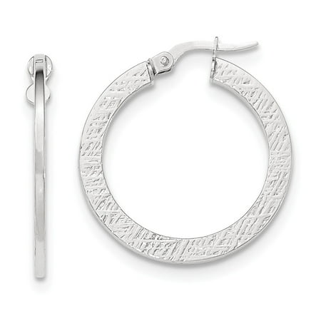 - 14k White Gold Polished/Textured Large Post Hoop Earrings (1.1IN Long)