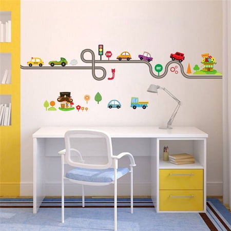 Painting Sticker Kindergarten Bedroom Decoration Cartoon Track Cars Wall Stickers Kids Rooms Highway Track