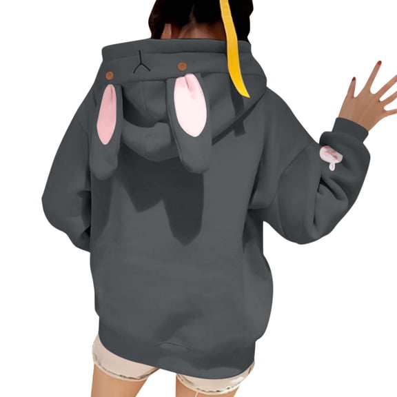 Shirts for Women Graphic Tees Fall Winter Loose Fit Hooded Long Sleeve Puff Drop Shoulder with Pocket Hoodie Cotton Hoodies (Dark Gray,XXL)
