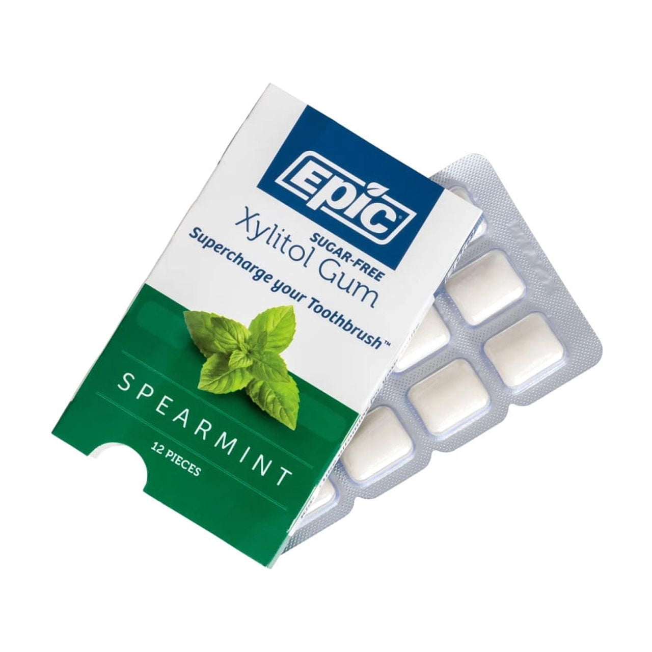 Epic Xylitol Chewing Gum Spearmint Sugar Free Aspartame Free Xylitol Sweetened 12-Piece Pack, 12 Packs