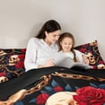 thumbnail image 5 of Homewish Spooky Horror Skull 7-Piece King Bedding,Vintage Red Rose King Bed in a Bag,Halloween Bed Set,Black Reversible, 5 of 8
