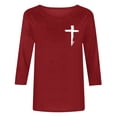 thumbnail image 5 of T-Shirt for Women Crewneck Three Quarter Sleeve Vintage Loose Fit Artistic Cross Graphic Print Soft Lightweight Daily Apparel, 5 of 5