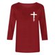 thumbnail image 3 of Mujeres Tres Cuartos de Manga Tops Moda Impresa Suelta Casual Cuello Redondo Suéter Blusa con Mangas 3/4, Mezcla de Poliéster para el Uso Diario de Verano, 3 of 5