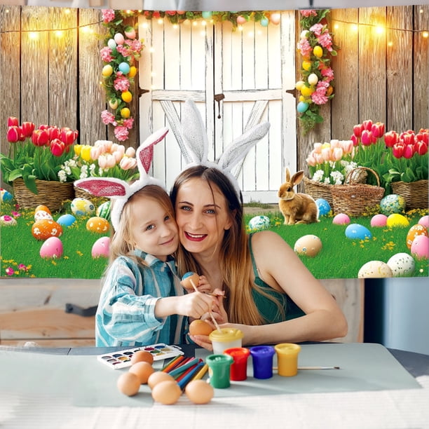 Xihbxyly Fondo de Pascua, Diseño Vibrante de Corona Primaveral, Tela de Poliéster Ligera, Fondo Fotográfico Colorido, Perfecto para Celebraciones o Sesiones de Fotos, Ideal para Eventos Festivos, Fác